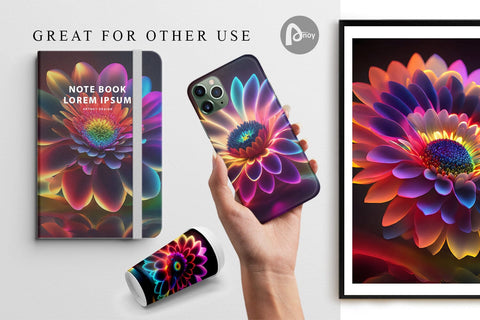 Digital Paper Daisy Flower Neon Light Digital Pattern artnoy 