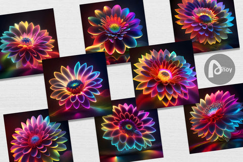 Digital Paper Daisy Flower Neon Light Digital Pattern artnoy 