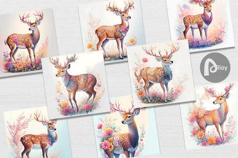 Digital Paper Engraved Deer Digital Pattern artnoy 