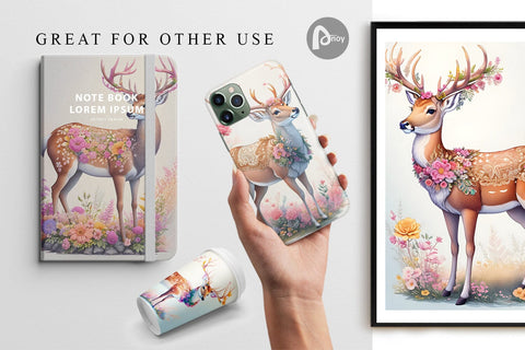 Digital Paper Engraved Deer Digital Pattern artnoy 