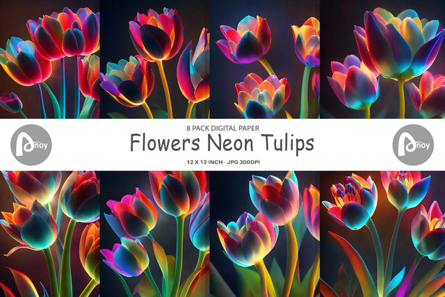 Digital Paper Flowers Neon Tulips Digital Pattern artnoy 