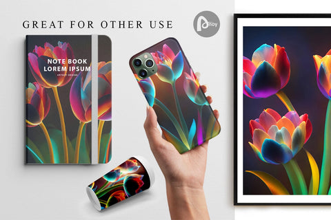 Digital Paper Flowers Neon Tulips Digital Pattern artnoy 