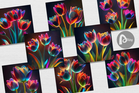 Digital Paper Flowers Neon Tulips Digital Pattern artnoy 