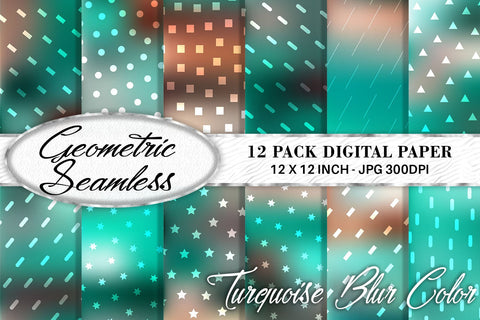Digital Paper geometric pattern with gradient turquoise color background Digital Pattern artnoy 
