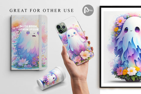 Digital Paper Ghost with Flower Digital Pattern artnoy 