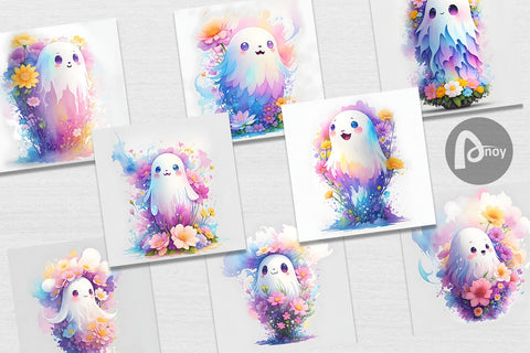 Digital Paper Ghost with Flower Digital Pattern artnoy 