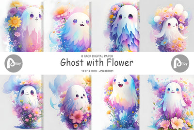 Digital Paper Ghost with Flower Digital Pattern artnoy 