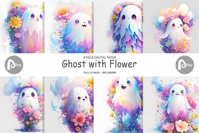 Digital Paper Ghost with Flower Digital Pattern artnoy 