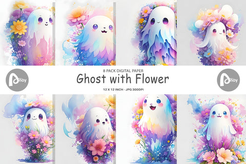 Digital Paper Ghost with Flower Digital Pattern artnoy 