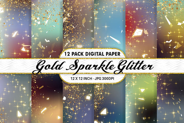 Digital Paper gold sparkle glitter and gradient blue color background Digital Pattern artnoy 