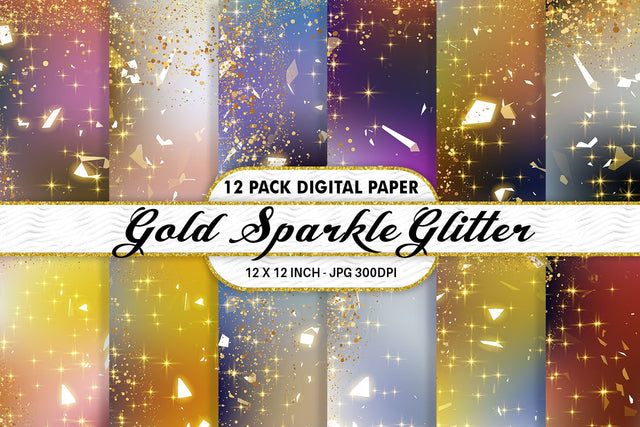 Digital Paper gold sparkle glitter and gradient colorful background Digital Pattern artnoy 