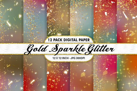 Digital Paper gold sparkle glitter and gradient colorful color background Digital Pattern artnoy 
