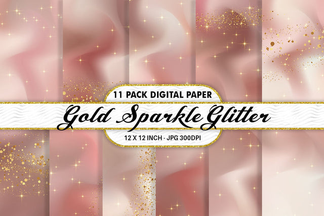 Digital Paper gold sparkle glitter and gradient coral wave background Digital Pattern artnoy 