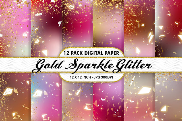 Digital Paper gold sparkle glitter and gradient pink color background Digital Pattern artnoy 