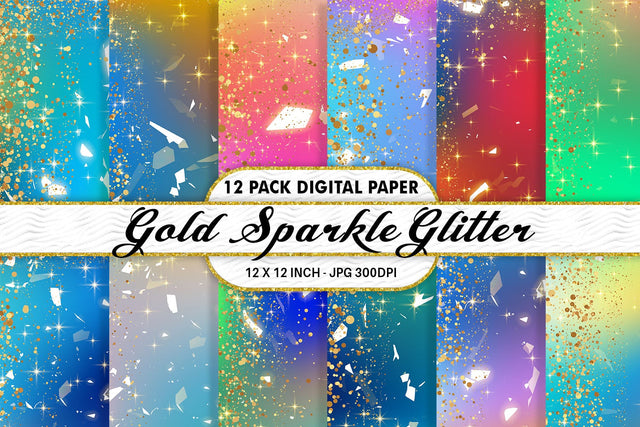 Digital Paper gold sparkle glitter and gradient rainbow color background Digital Pattern artnoy 