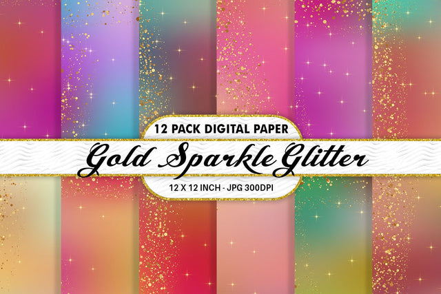 Digital Paper gold sparkle glitter and gradient rainbow color background Digital Pattern artnoy 