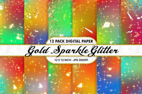 Digital Paper gold sparkle glitter and gradient rainbow color background Digital Pattern artnoy 