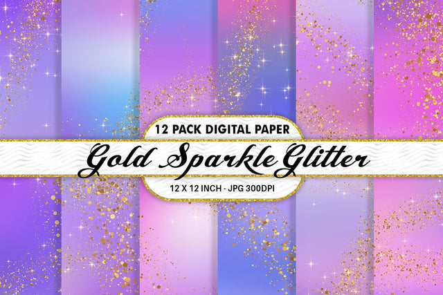 Digital Paper gold sparkle glitter and gradient unicorn color background Digital Pattern artnoy 