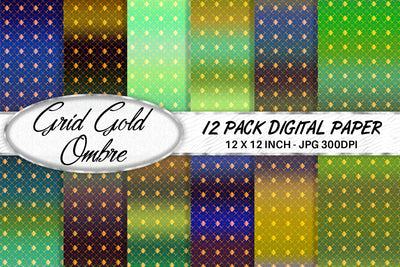 Digital paper Grid pattern and gradient green background Digital Pattern artnoy 