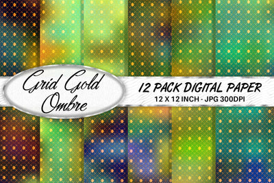 Digital paper Grid pattern and gradient green background Digital Pattern artnoy 