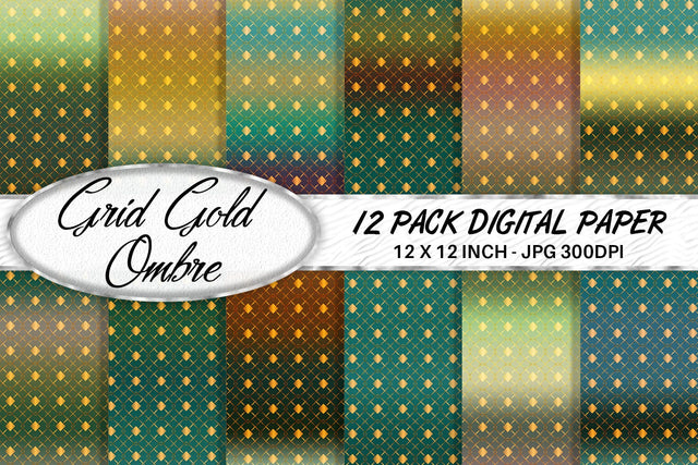 Digital paper Grid pattern and gradient green background Digital Pattern artnoy 