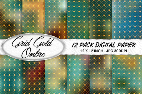 Digital paper Grid pattern and gradient green background Digital Pattern artnoy 