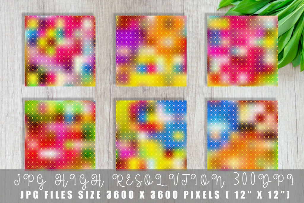 Digital paper Grid pattern and iridescent gradient background - So Fontsy