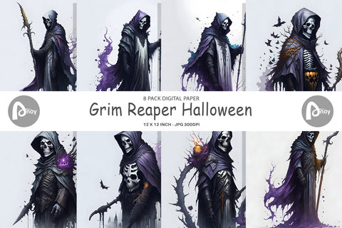 Digital Paper Grim Reaper Halloween Digital Pattern artnoy 