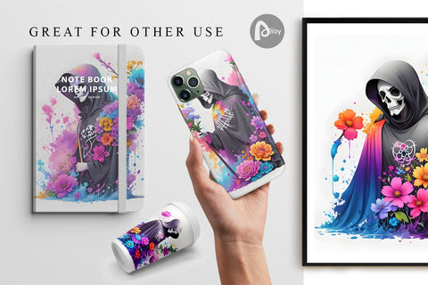 Digital Paper Grim Reaper With Flower Digital Pattern artnoy 