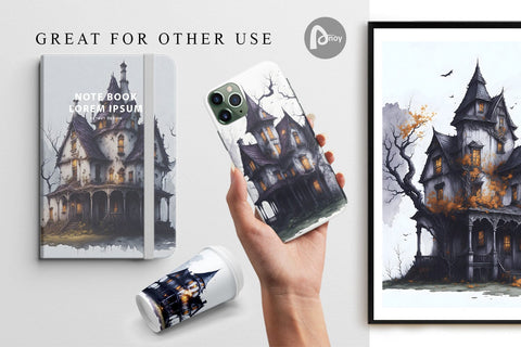 Digital Paper Haunted House Halloween Digital Pattern artnoy 