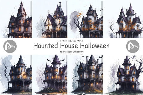 Digital Paper Haunted House Halloween Digital Pattern artnoy 