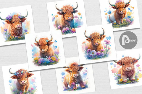 Digital Paper Highland Cow With Flower Digital Pattern artnoy 