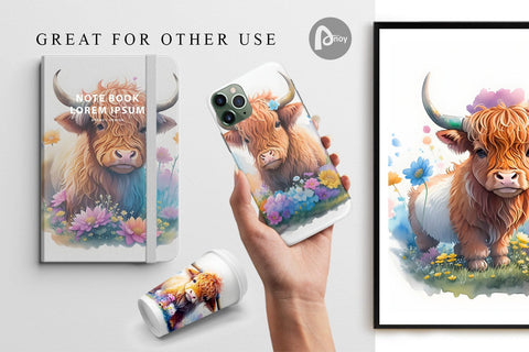 Digital Paper Highland Cow With Flower Digital Pattern artnoy 