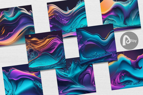 Digital Paper Hologram Color Wavy Fluid Digital Pattern artnoy 