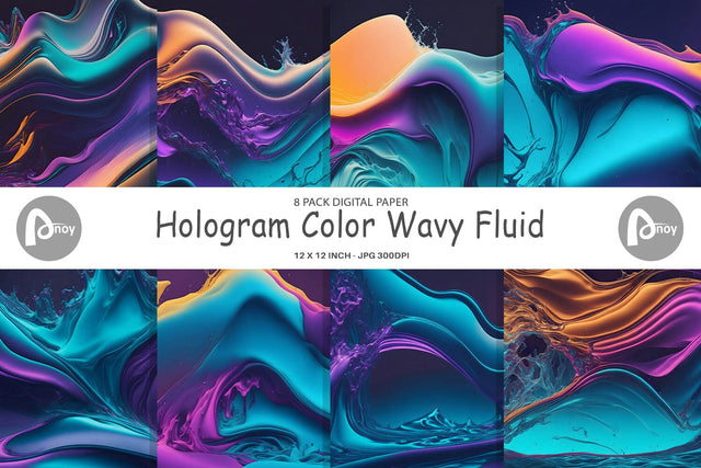 Digital Paper Hologram Color Wavy Fluid Digital Pattern artnoy 