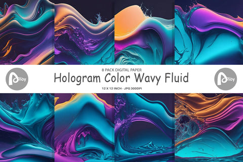 Digital Paper Hologram Color Wavy Fluid Digital Pattern artnoy 