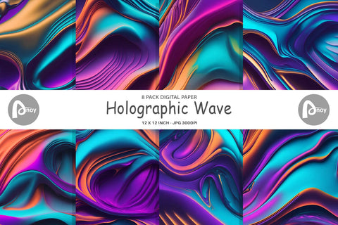 Digital Paper Holographic Wave Digital Pattern artnoy 