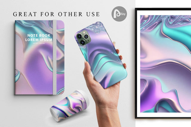 Digital Paper Holographic Wave Pastel Digital Pattern artnoy 