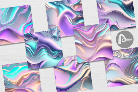 Digital Paper Holographic Wave Pastel Digital Pattern artnoy 