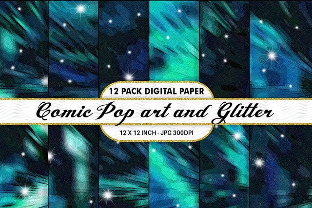 Digital Paper Iridescent Comic pop art and Glitter background Digital Pattern artnoy 