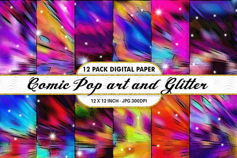 Digital Paper Iridescent Comic pop art and Glitter background Digital Pattern artnoy 