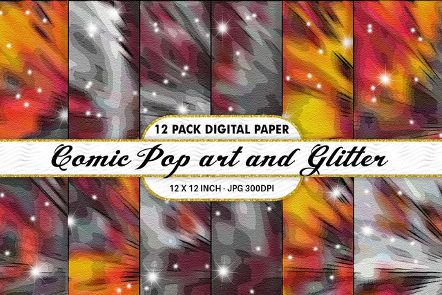 Digital Paper Iridescent Comic pop art and Glitter background Digital Pattern artnoy 