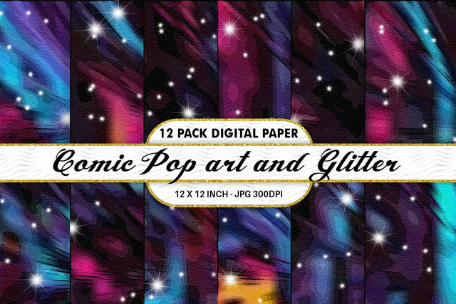 Digital Paper Iridescent Comic pop art and Glitter background Digital Pattern artnoy 