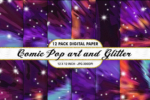Digital Paper Iridescent Comic pop art and Glitter background Digital Pattern artnoy 