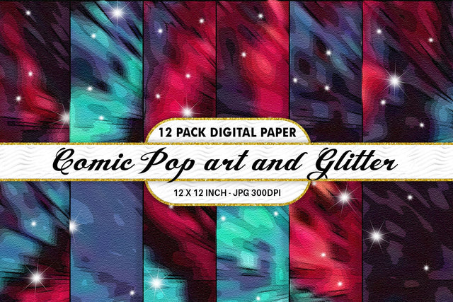 Digital Paper Iridescent Comic pop art and Glitter background Digital Pattern artnoy 