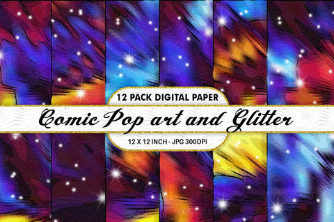 Digital Paper Iridescent Comic pop art and Glitter background Digital Pattern artnoy 