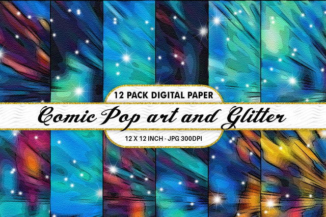 Digital Paper Iridescent Comic pop art and Glitter background Digital Pattern artnoy 