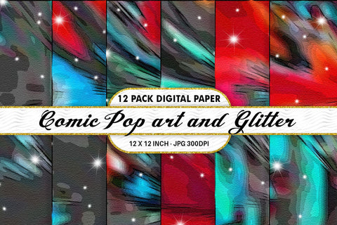 Digital Paper Iridescent Comic pop art and Glitter background Digital Pattern artnoy 