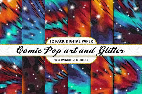Digital Paper Iridescent Comic pop art and Glitter background Digital Pattern artnoy 