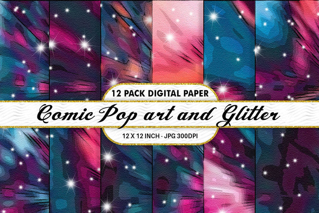 Digital Paper Iridescent Comic pop art and Glitter background Digital Pattern artnoy 